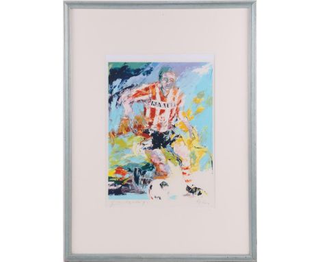 Frank Gude (1950-)Footballer, color lithograph dated 1993, 67/200, 61x47 cm, external dimensions are 116x85 cm