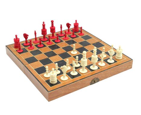 Bone chess set in box, King is 8.5 cm high