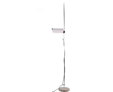 Bruno Gecchelin (1939-)Height-adjustable floor lamp with white aluminium shade, chrome-plated metal rod and standing on marbl