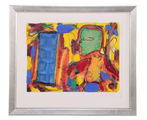 Guillaume Theodoor Lo-A-Njoe (1937-)Composition with face, color lithograph, 55x73 cm, outer size is 101x87 cm