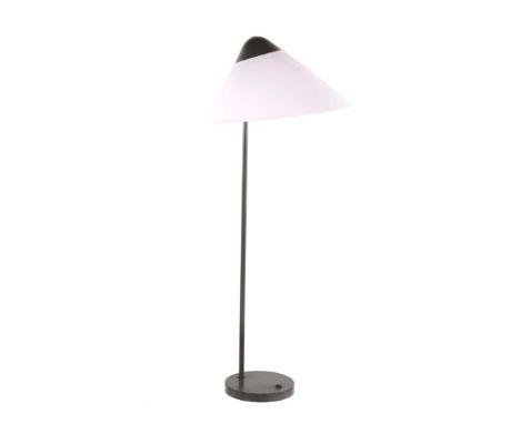 Hans J. Wegner (1914-2007)Grey metal floor lamp with translucent plastic shade with aluminium cap, design Hans Wegner, manufa