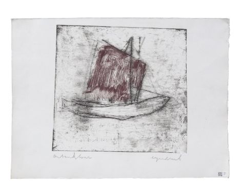 Anton Heyboer (1924-2005)Boat, etching, own print, 31x33 cm, not framed. (is in the drawing drawer cabinet during the viewing