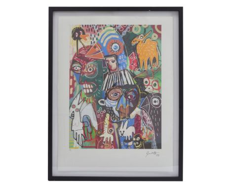 Composition untitled after Jean Michel Basquiat, color lithograph 10/100, 60x45 cm, external dimensions are 85x67 cm