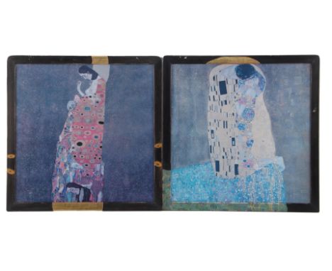 2 framed prints with images after Gustav Klimt, incl. frame, total 72x72 cm