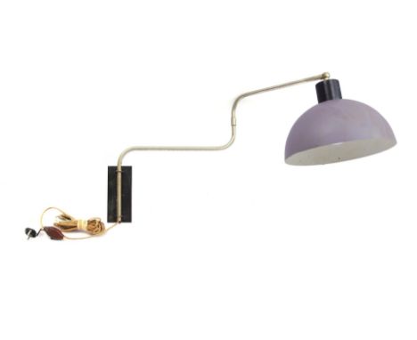 Adjustable metal and aluminum wall lamp with purple shade, Netherlands mid 20th century, shade 24 cm diameter