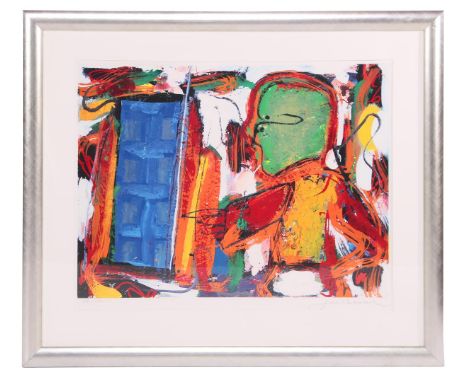 Guillaume Theodoor Lo-A-Njoe (1937-)Composition with figure, color lithograph, 84/150, 55x73 cm, external dimensions are 84x9