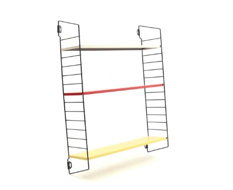 Metal Tomado 3-shelf wall rack, Holland 60s, 60 cm high, 48 cm wide, 13 cm deep