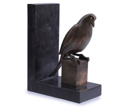 Marble bookend with bronze dove, 26 cm high