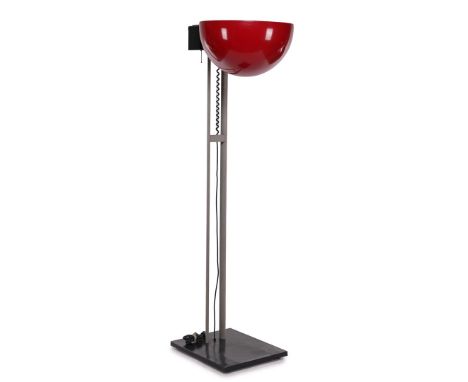 Grey and black metal floor lamp with red aluminum shade, mid 20th century, 188 cm high