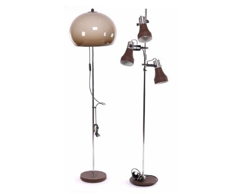 Metal 3-light floor lamp with height-adjustable spotlights and metal 2-light floor lamp with plastic height-adjustable shade,