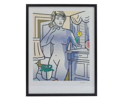 Signed J Lichtenstein, nude calling, color lithograph 26/199, 61x49 cm, external dimensions are 80x61 cm