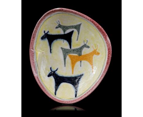 Guido Gambone (1909-1969)Glazed earthenware bowl with decoration of cows, design Guido Gambone for the department store De Bi