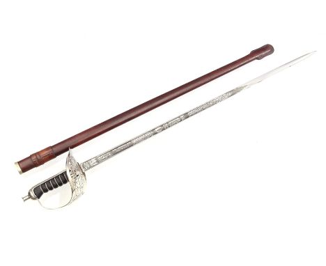 Honor sabre, Wilkinson model M1897 with iron bowl hilt with royal monogram GR and decoration with the royal coat of arms and 