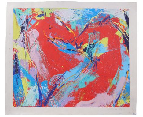 Unclearly signed, composition without title, colour lithograph dated 1993, 71/195, 80x95 cm, unframed. (is in the drawing dra