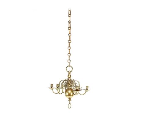Bronze 6-light chandelier, 108 cm high incl. chain measured, 48 cm diameter