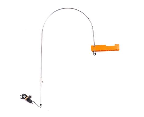 Chromed metal adjustable wall lamp with orange shade, in the style of Joe Colombo model 'Spider', ca. 1960, arch 117 cm high