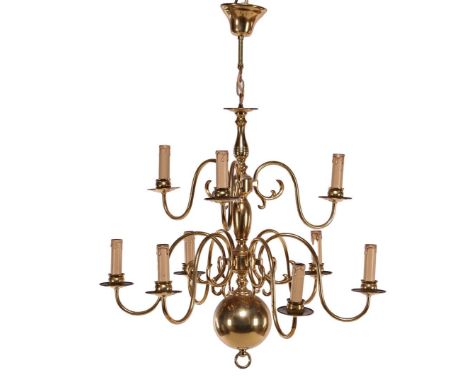 Copper 9-light double chandelier, 86 cm high, 69 cm diameter