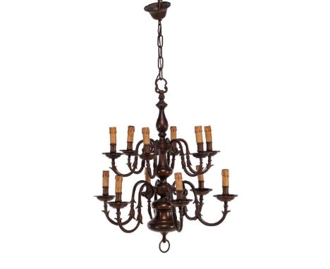 Copper 12-light double chandelier, 110 cm high, 63 cm diameter