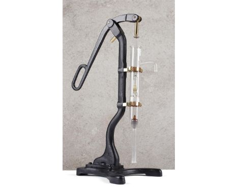 Suction pump. Suction of liquids. Glass pump with piston valve and non-return valve. (Weide pump), 43 cm high
