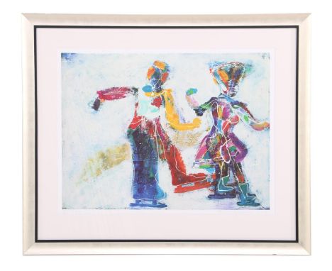 Guillaume Theodoor Lo-A-Njoe (1937-)Composition with figures, color lithograph dated 2002, XI/XX, 57x75 cm, external dimensio