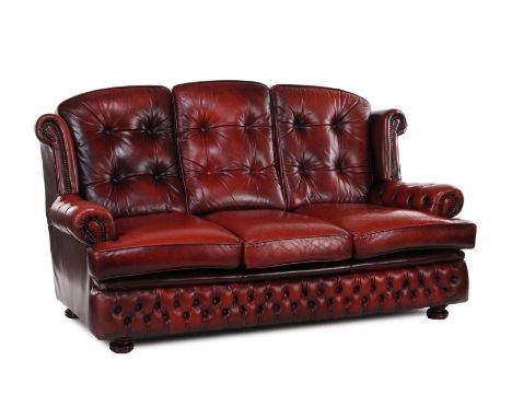 Red leather Chesterfield 3-seater sofa, 173 cm wide