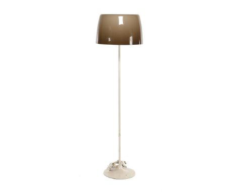 5-light floor lamp with white painted metal stem and brown plastic shade, Netherlands second half of the 20th century, 150 cm