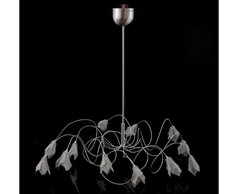 Modern metal and aluminum 12-light pendant lamp with mesh shades, manufactured by Harco Loor model 'Breeze', Netherlands 21st