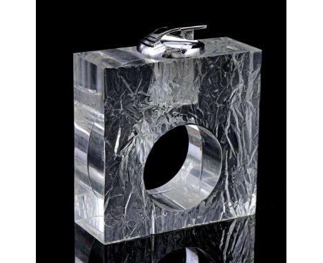 Anonymous, plexiglass holder with gas lighter, 1970s, 14x14 cm