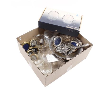 Box with plate, decorative glass bowl, Jenaer glass Wagenfeld Edition, crystal cut compote bowls and whisky glasses