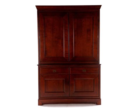 2-piece probably cherry veneer 4-door cabinet with 2 drawers, in Schuitema style, 219 cm high, 143 cm wide and 51 cm deep (sh