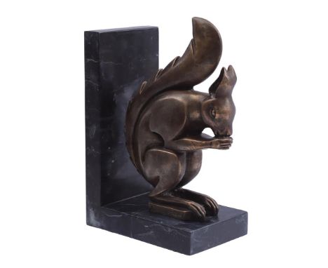 Marble bookend with bronze statue of a squirrel, 29 cm high