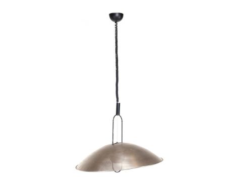 Ernesto Gismondi (1931-)Silver-colored aluminum perforated adjustable pendant lamp with blackened metal accents, design Ernes