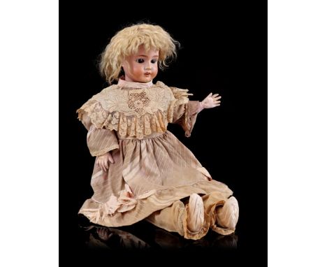 Porcelain head doll with sleepy eyes, marked Simon &amp; Halbig 1906 10 Germany, with composite body, movable arms and legs, 
