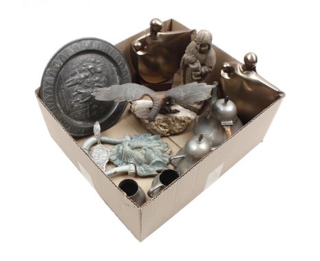 Box with pewter tea set designed by Chris van der Hoef for Gero, pewter wall plate with decoration of the tooth puller after 
