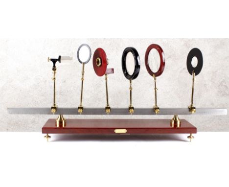 Optical bench for optical tests. Bench equipped with lenses, i.e. Nicolprism and Photometry, 100 cm wide