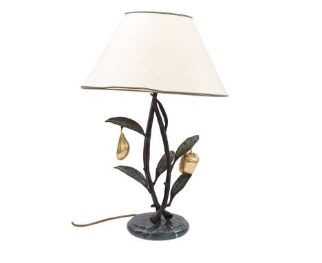 Bronze table lamp in the shape of branches with fruit, on green marble base, marked Lóriginale by Florence Galeotti, with lig