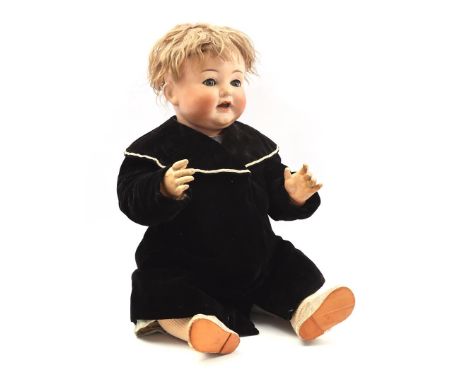 Porcelain-headed doll, marked Simon &amp; Halbig 12, with sleep eyes and composite body, movable arms and legs, early 20th ce