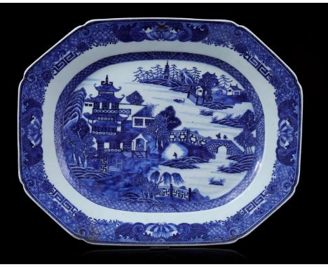 Porcelain bowl with blue landscape decoration, China Qianlong period 2nd half 18th century, 44x35 cm