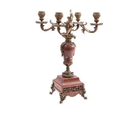 Copper classic 4-light candlestick on marble base, 43 cm high