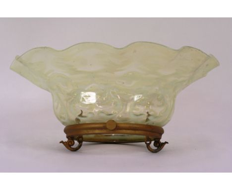 An Art Nouveau light fitting, with Vaseline glass shade, shade 41cm dia.