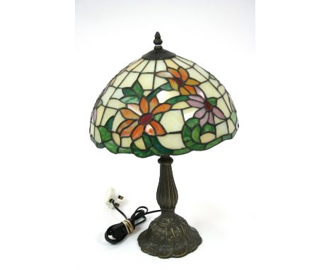 A Tiffany style table lamp, with floral decorated shade, 49cm 