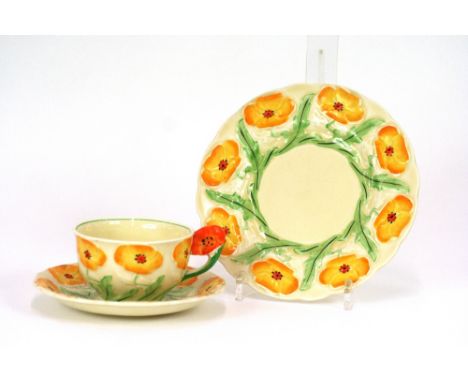 A collection of Grindley floral decorated teaware, comprising serving plate, five cups, six saucers, six side plates, cream j