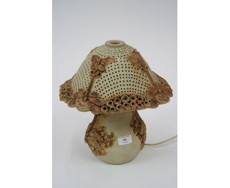 A Bernard Rooke Pottery table lamp, initialled B.R. with pierced pottery shade decorated with insects, overall height 34cm 