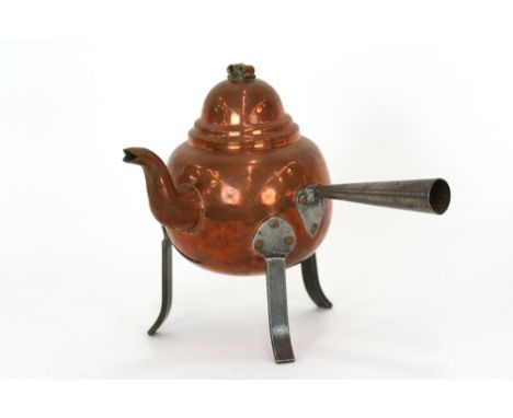 An Arts & Crafts copper and steel teapot, with side pouring handle, possibly Cotswold, 21cm high 