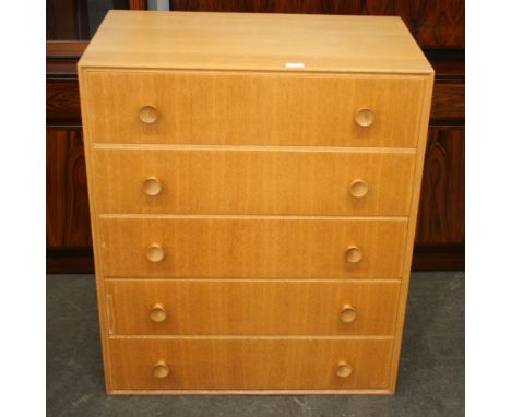 A maple light oak chest, fitted five long drawers 