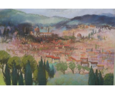 S R Micholski, pastel study 'Distant View of Florence', pencil signed and dated 1981, 30cm x 40cm 