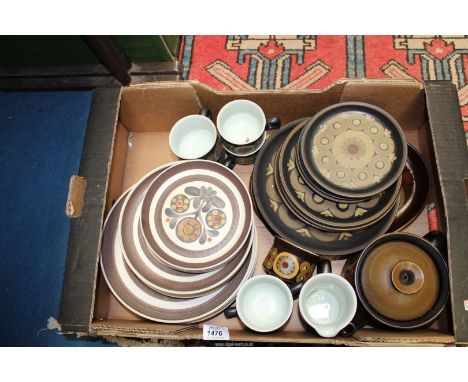 A quantity of Denby "Arabesque" china to include: a teapot, milk jug, sugar bowl, plates, etc. and a quantity of Denby "Mayfl