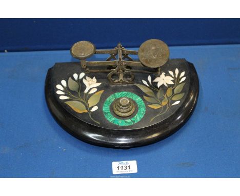 A good set of Victorian inlaid Ashford marble postage scales, complete with weights and in good working order.