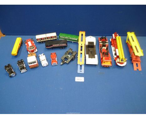 A quantity of model lorries, trailers, etc. including Corgi Major aerial Rescut tractor, Matchbox P.S.I. container, transport