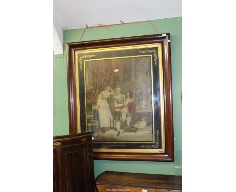 A Walnut/Rosewood framed large and impressively worked woolwork Tapestry with petit point details, believed to be based upon 